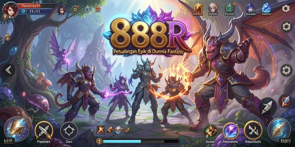 Gameplay seru di dunia fantasi RPG 888R dengan aksi mendebarkan.