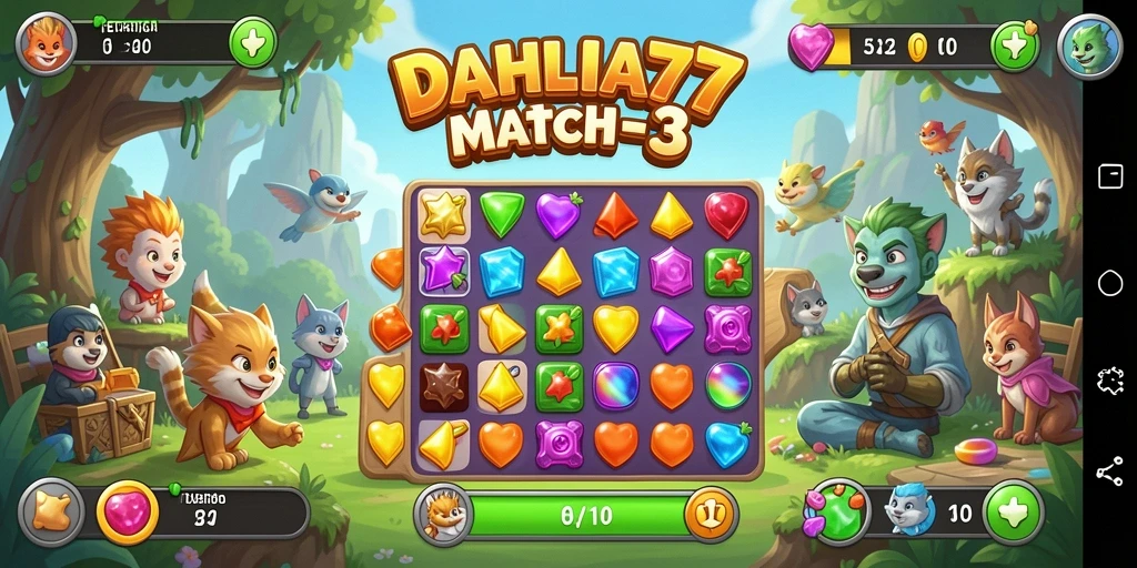 Tangkapan layar permainan DAHLIA77 memperlihatkan gameplay Match-3 yang seru.