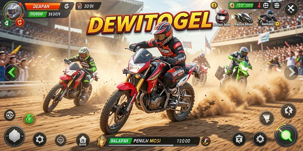 Tampilan gameplay seru dalam balapan motor DEWITOGEL.