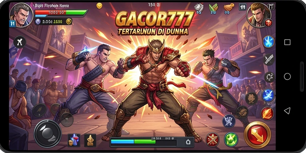 Screenshot gameplay menunjukkan pertarungan intens di arena GACOR777.