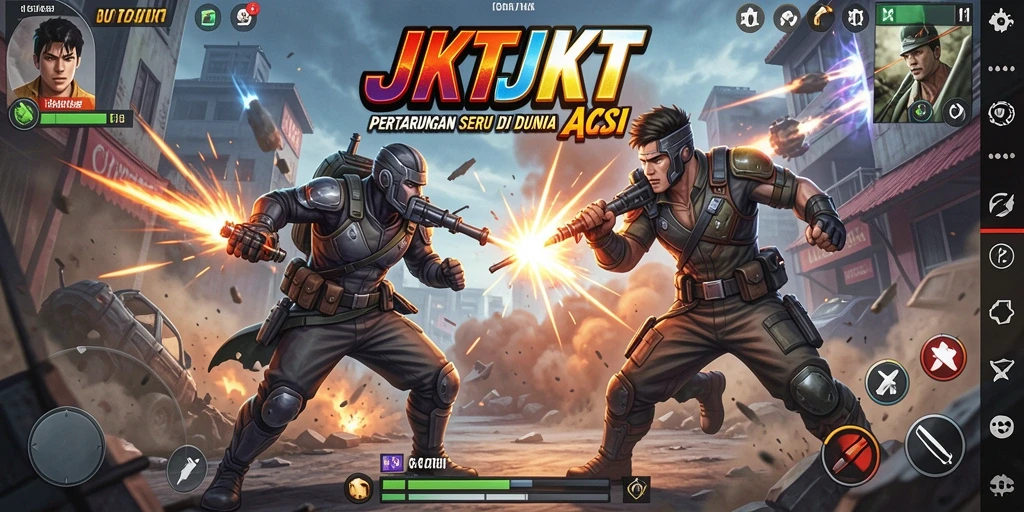 Tangkapan layar menampilkan aksi seru dalam permainan JKTJKT.