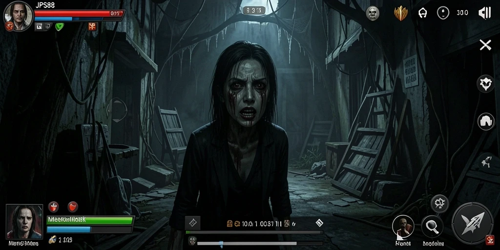 Tampilan gameplay <strong>JPS88</strong> yang mencekam dengan nuansa Horror yang kental.