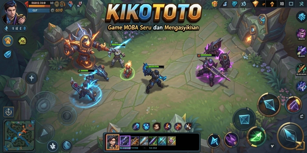 Screenshot menunjukkan aksi intens gameplay MOBA KIKOTOTO.