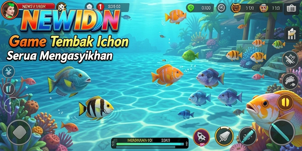 Screenshot gameplay NEWIDN menampilkan aksi seru menembak ikan.