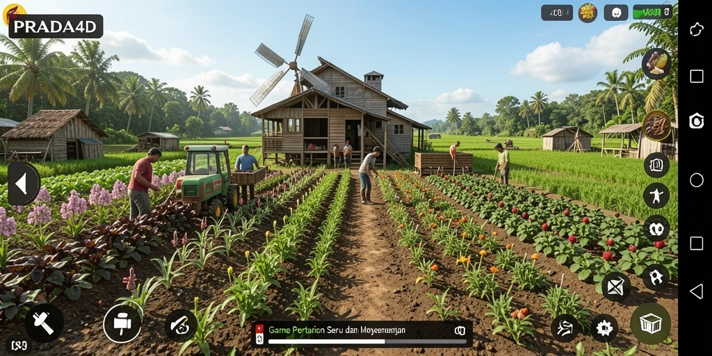 Tampilan menarik dari gameplay PRADA4D dalam membangun pertanian.