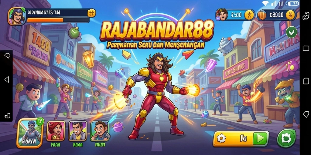 Screenshot utama RAJABANDAR88 menampilkan gameplay yang seru dan penuh warna.