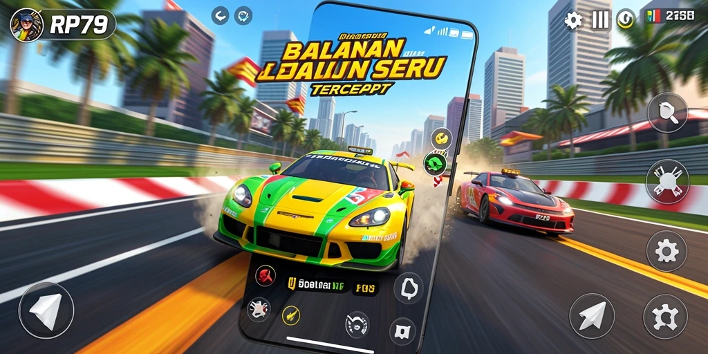 Tampilan gameplay balapan yang mengasyikkan dan mendebarkan.