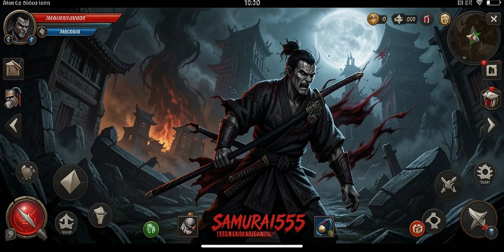 Gameplay menakutkan di dalam <strong>SAMURAI555</strong> dengan suasana kegelapan yang mencekam.