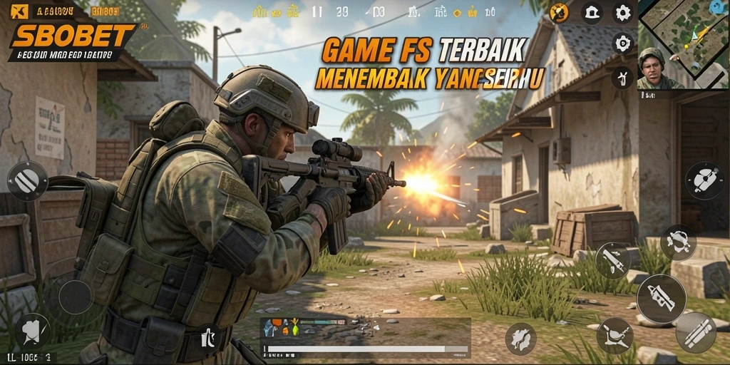 Screenshot utama SBOBET menunjukkan aksi tembak-menembak yang intens dan mendebarkan.