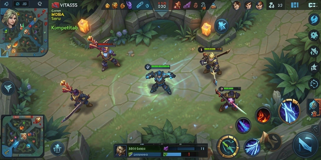 Tangkapan layar utama VITA555 menampilkan aksi pertempuran seru di arena MOBA.