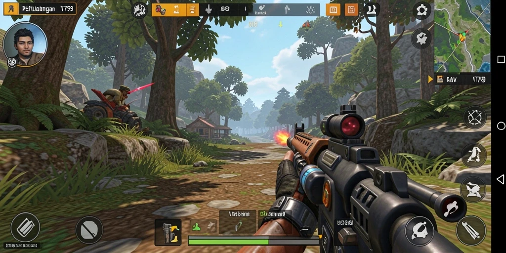 Tampilan gameplay mendebarkan di arena pertempuran TPS.
